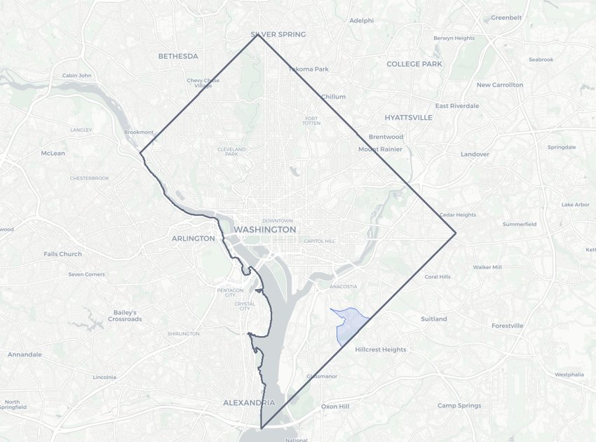 Douglas highlighted on a map of Washington, DC