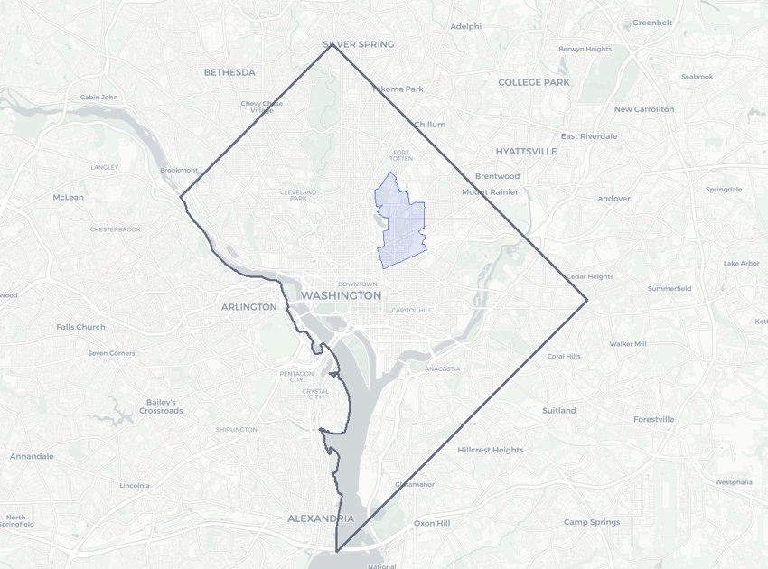 Edgewood highlighted on a map of Washington, DC