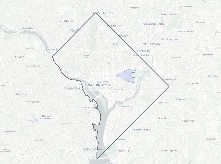 Ivy City highlighted on a map of Washington, DC