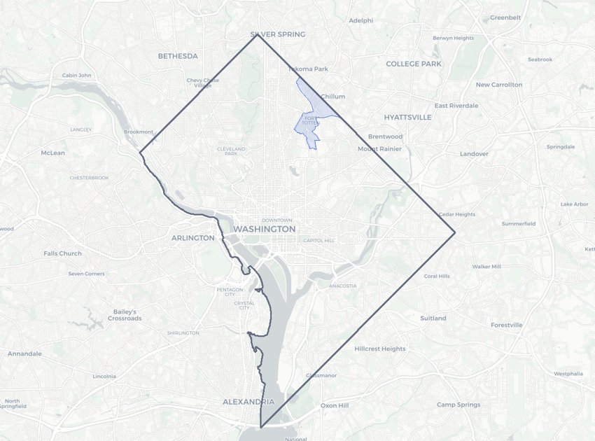Lamont Riggs highlighted on a map of Washington, DC
