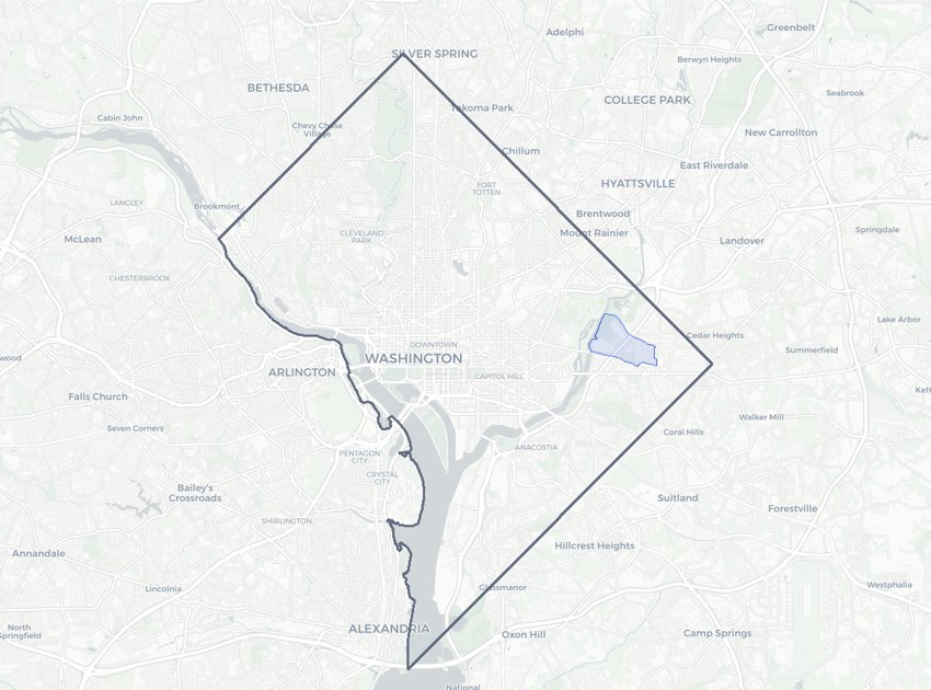 Mayfair highlighted on a map of Washington, DC
