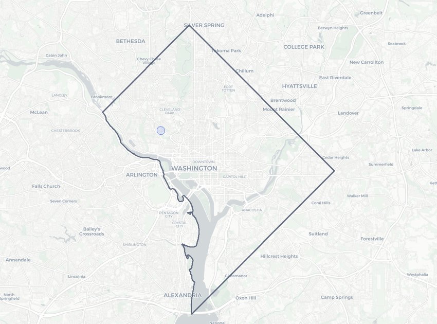 Observatory Circle highlighted on a map of Washington, DC