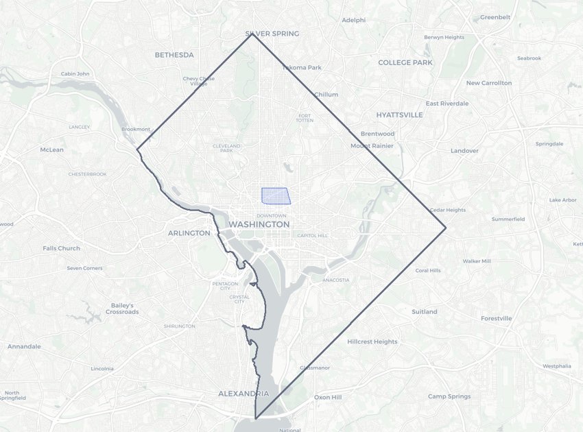 Shaw highlighted on a map of Washington, DC