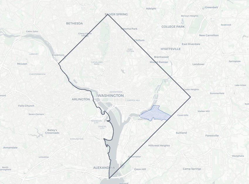 Twining highlighted on a map of Washington, DC