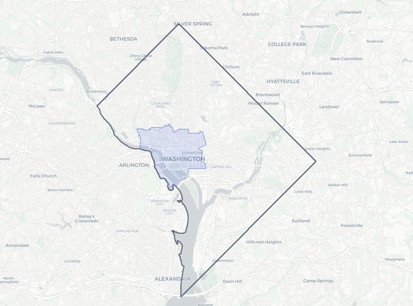Ward 2 highlighted on a map of Washington, DC