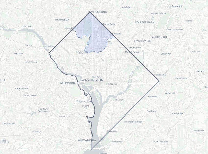 Ward 4 highlighted on a map of Washington, DC