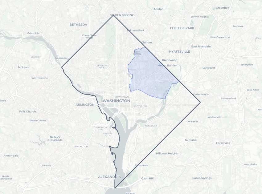 Ward 5 highlighted on a map of Washington, DC