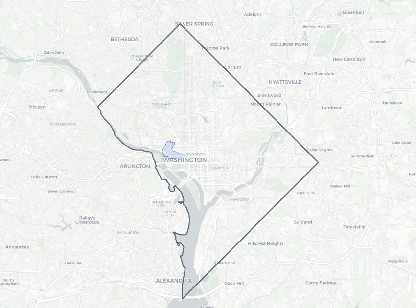 West End highlighted on a map of Washington, DC