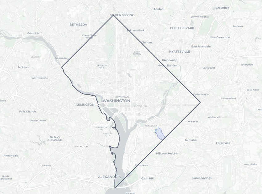 Woodland highlighted on a map of Washington, DC